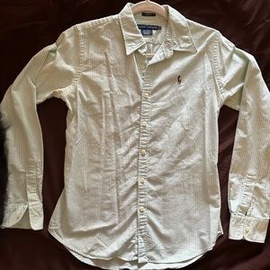 Polo Ralph Lauren Button Up Slim Fit Size 6 Lightly Used Green / White